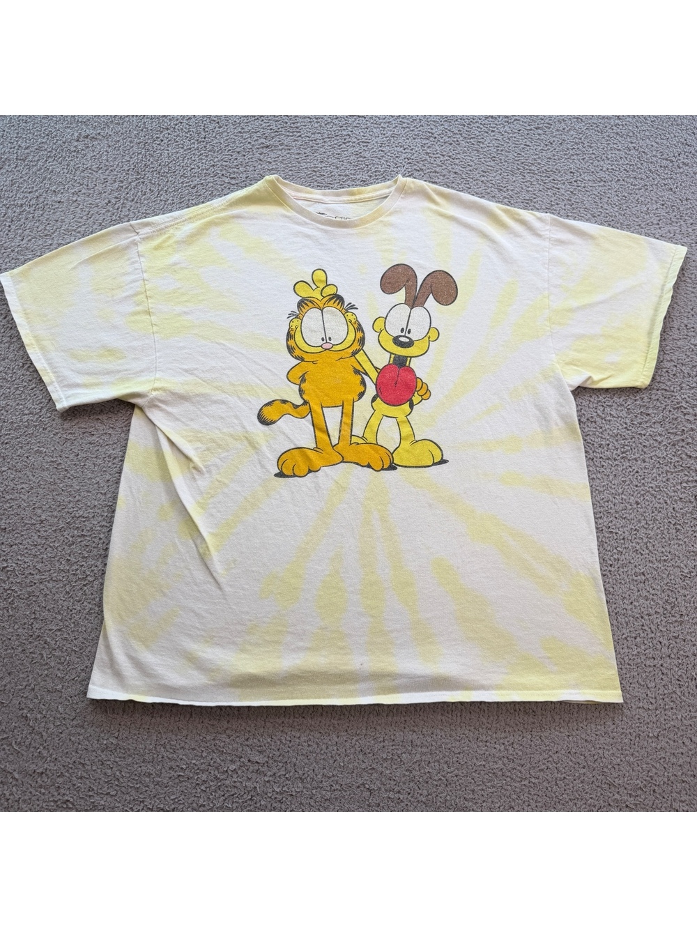 Garfield & Odie Yellow Tie-Dye Graphic T-Shirt Men’s 2XL Nickelodeon Cartoon Tv